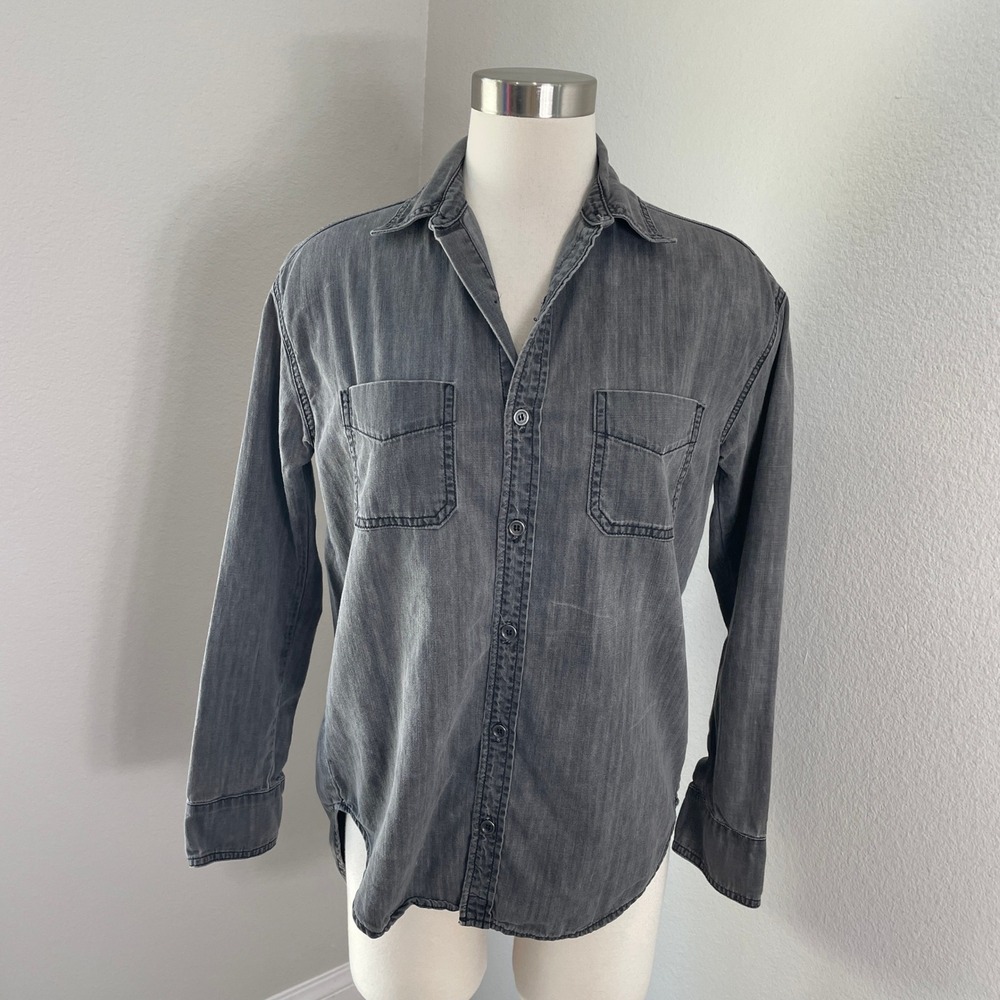 J Brand Womens Small Grey Denim Button Up Long Sleeve Shirt Cotton Top